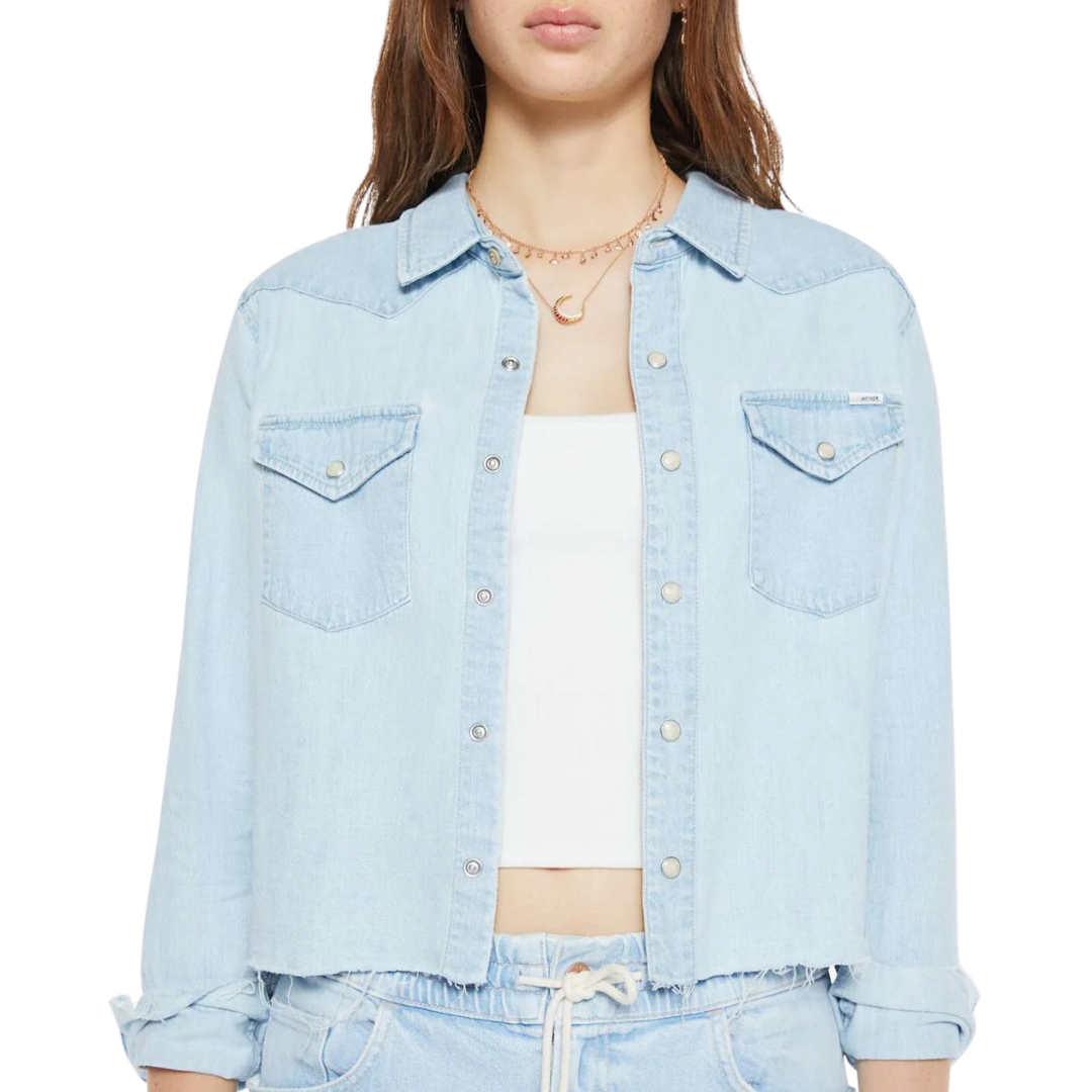 The Super Ex's Crop Step Fray Denim Jacket in No End in Sight