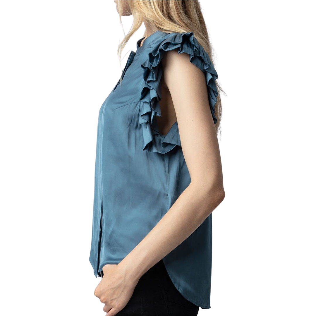 Tiza Satin Shirt in Bluestone