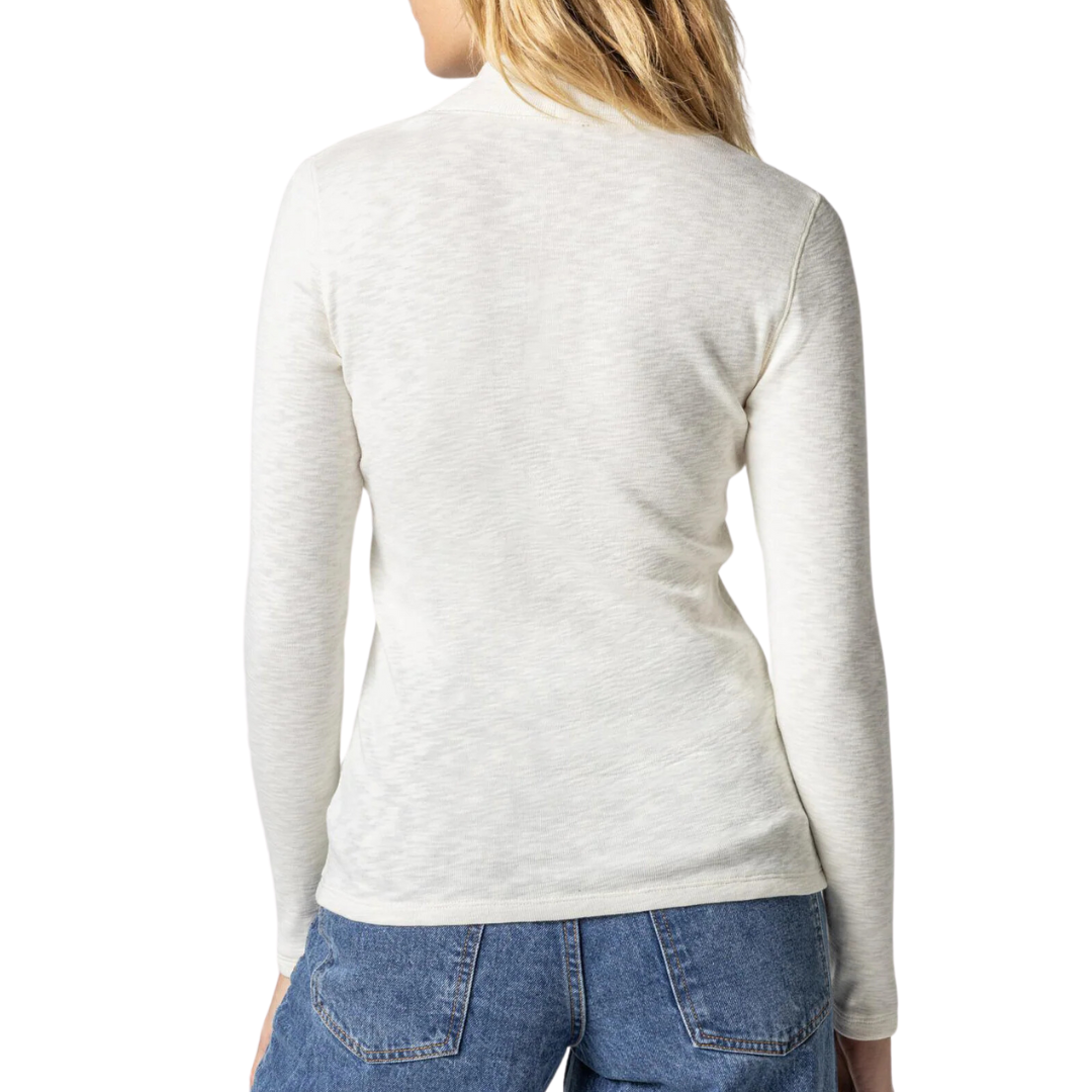 Long Sleeve Shawl Neck Tee in Winter White