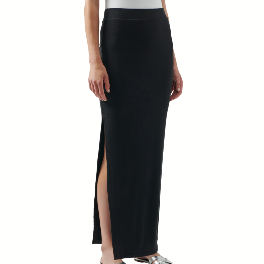 Modal Rib Side Slit Maxi Skirt in Black