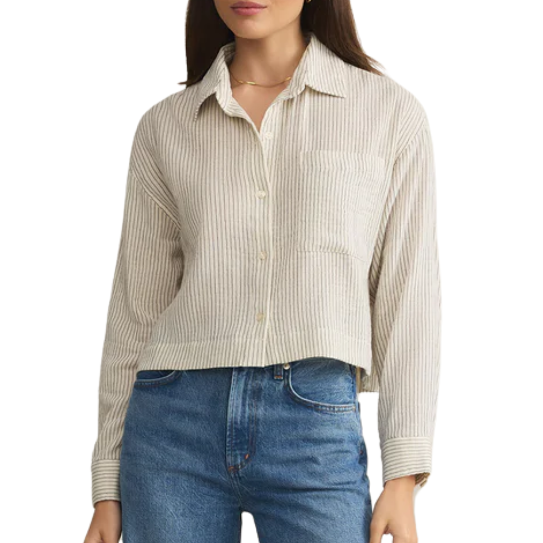 Del Mar Cotton Gauze Striped Shirt in Natural