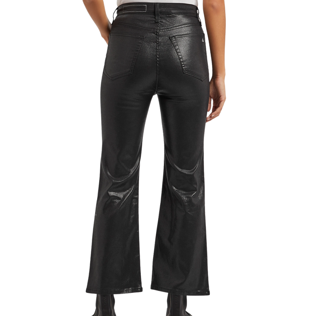 Casey High-Rise Ankle Flare Jeans in Coated Black