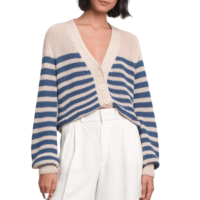 Isla Striped Cropped Cardi in Ivory/Azure