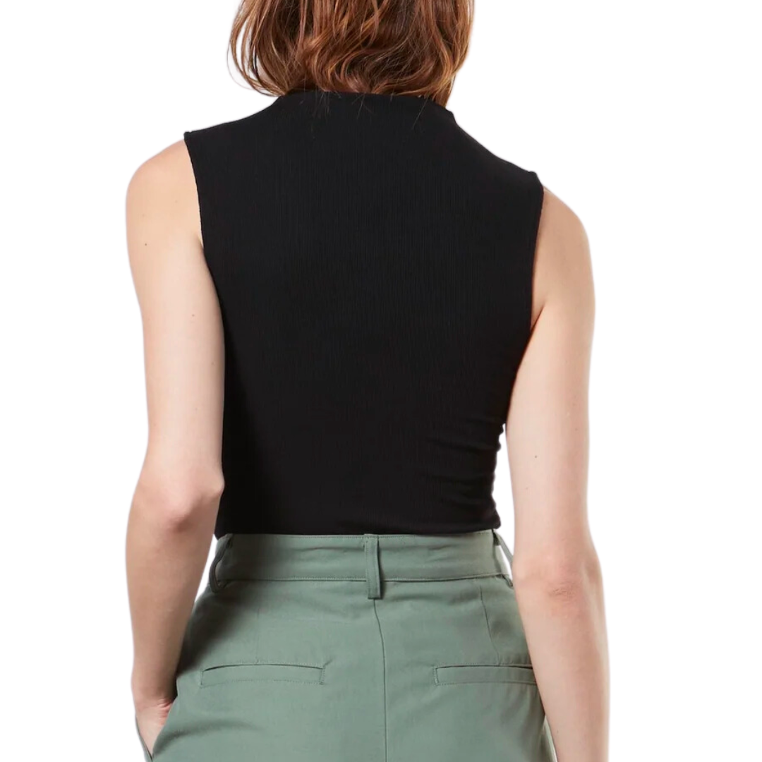 Silk Knit Sleeveless Mockneck in Black