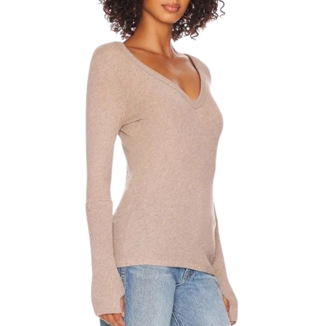 Layer Cuffed V in Beige Heather 
