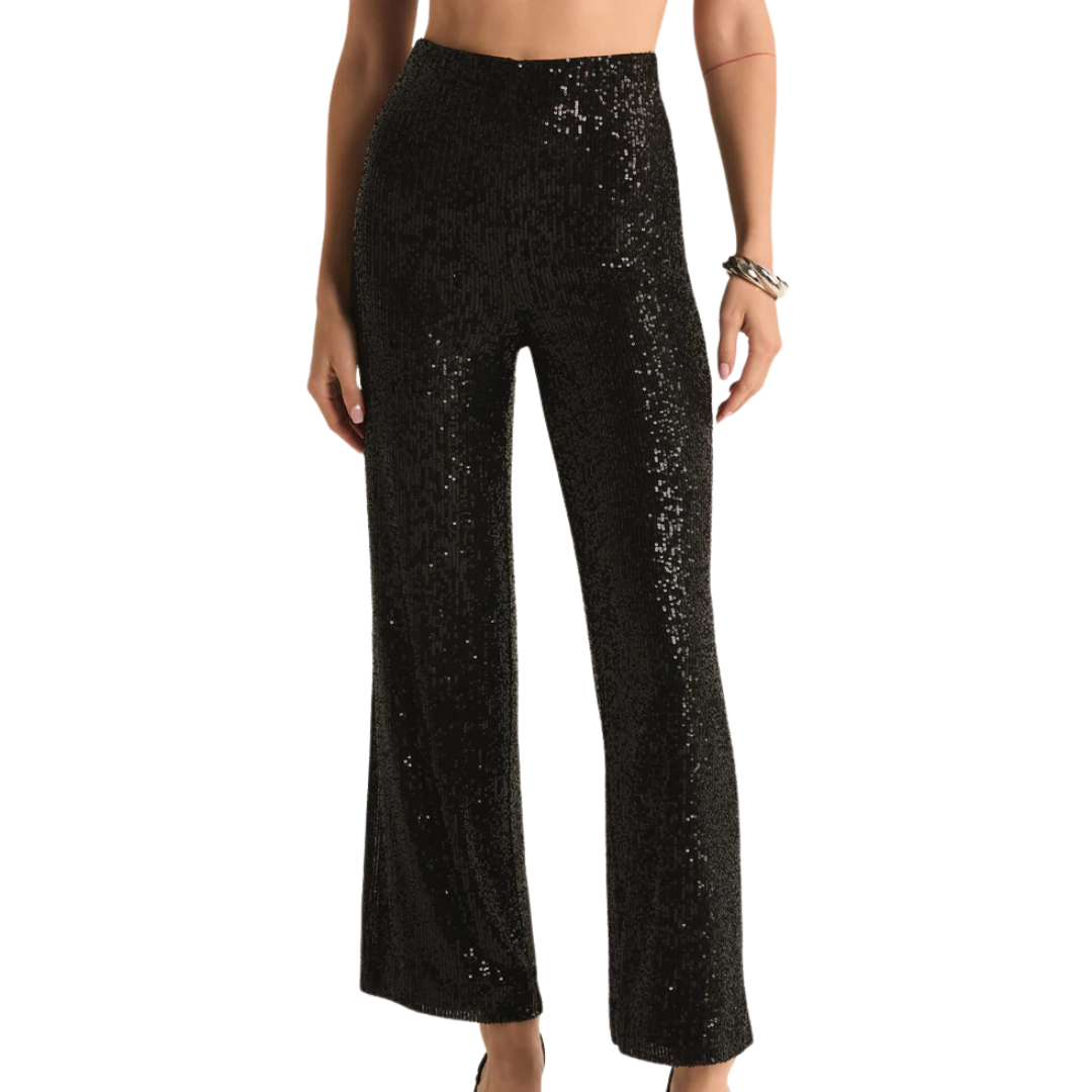 Skylar Sequin Cropped Pant in Black