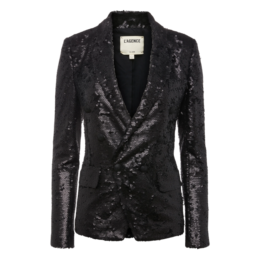 Kenzie Sequin Blazer in Matte Black Sequin 