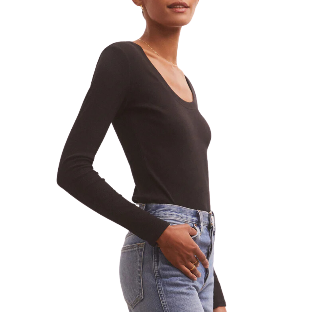 Sirena Rib Long Sleeve Tee in Black