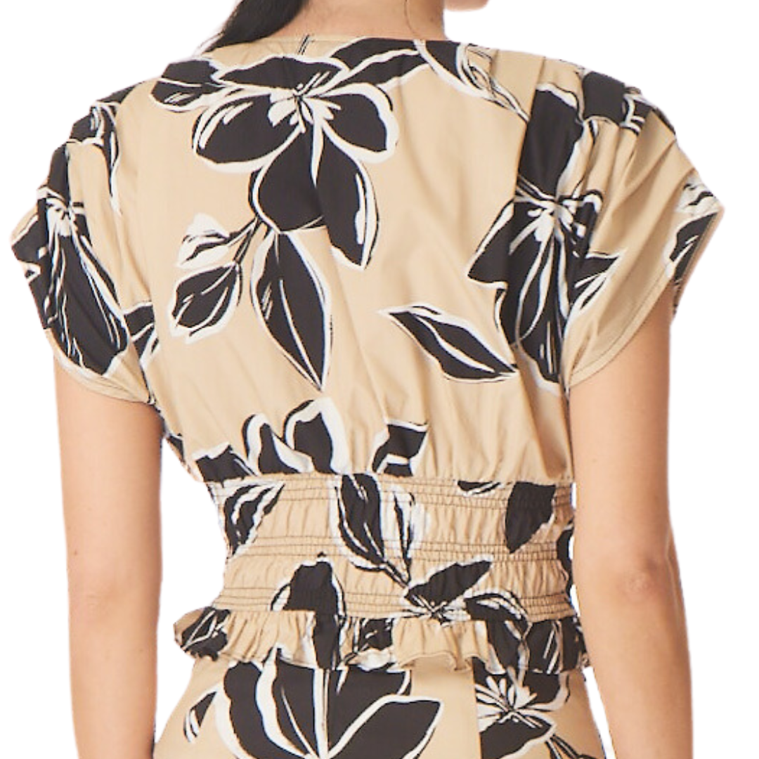Roxy Blouse in Khaki Graphic Floral Print