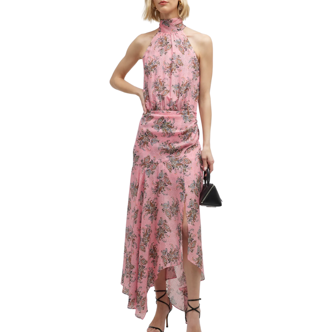 Leia Silk Halter Maxi Dress in Peony Multi