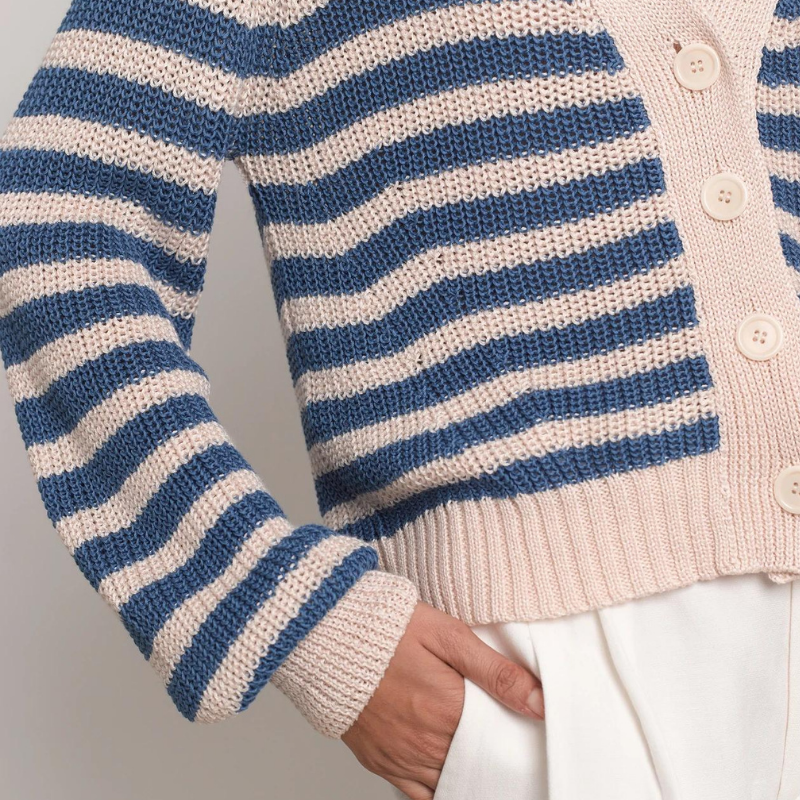 Isla Striped Cropped Cardi in Ivory/Azure