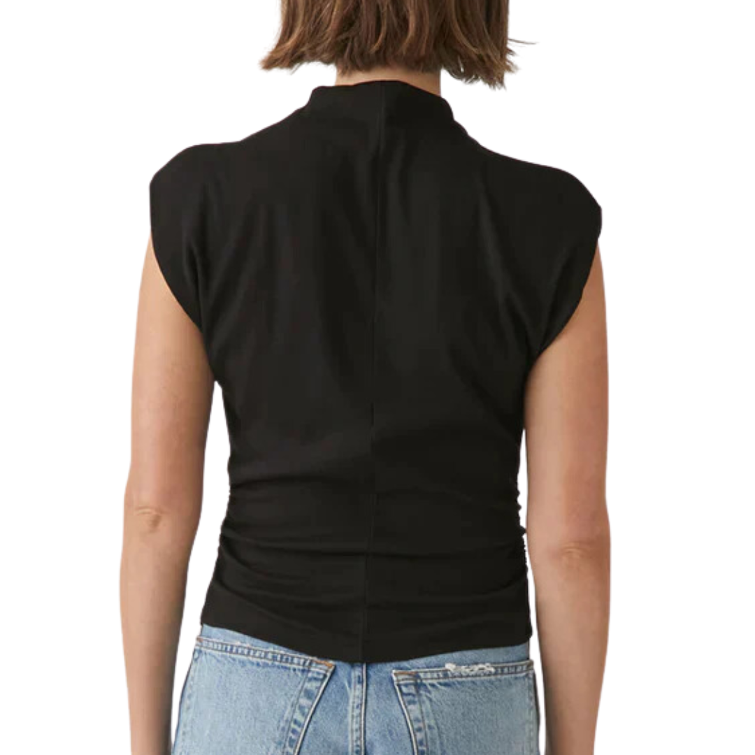 Amara Ribbed Power Shoulder Tee in Black
