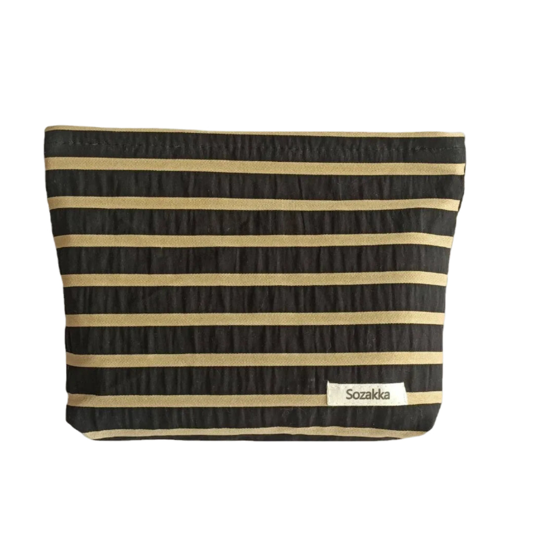 Striped Color Block Portable Simple Make Up Bag in Black