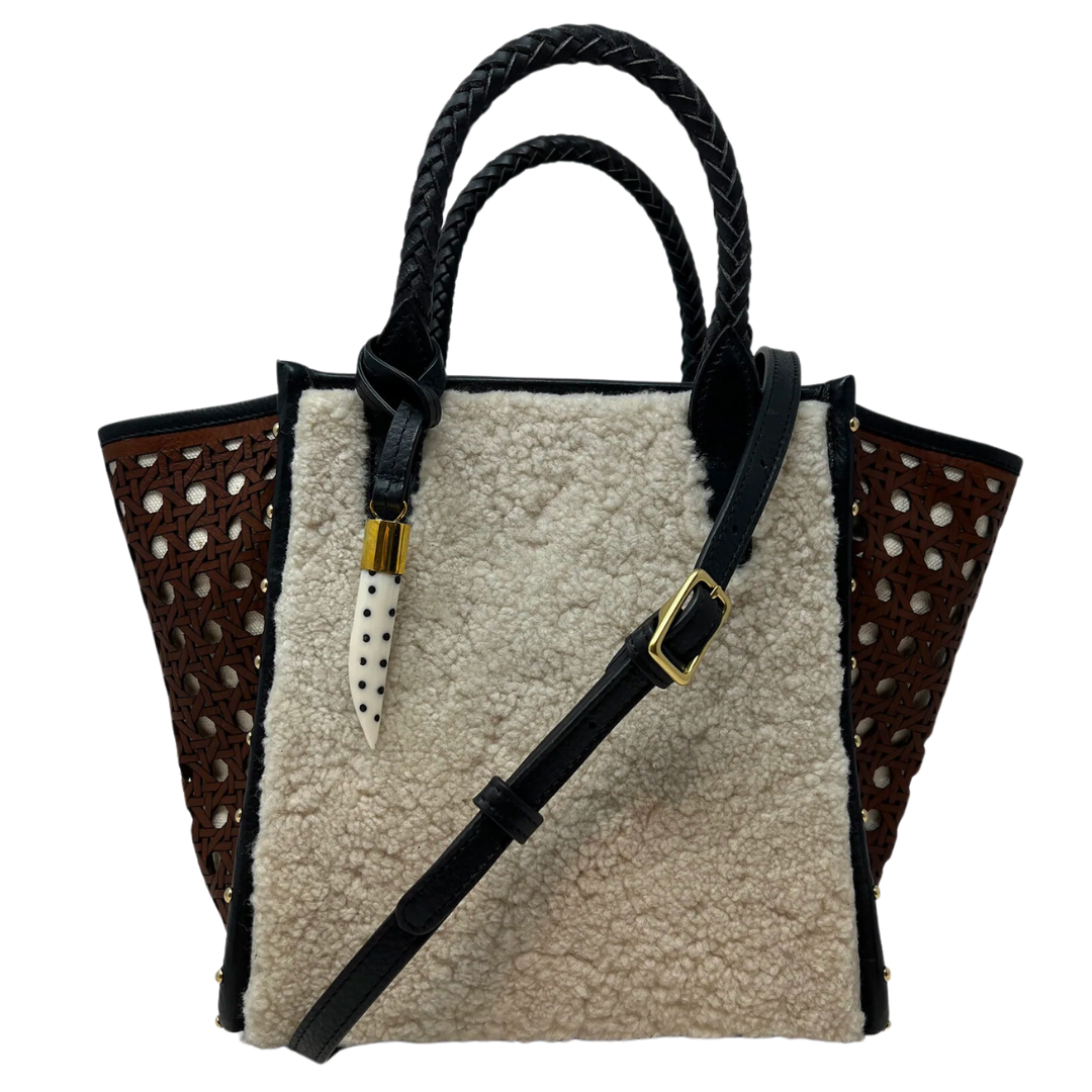 Mini Natural Shearling Leather Tote in Brown