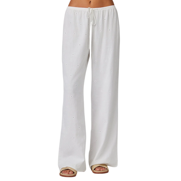 【Raucohouse】 embroidery wide cotton pants Raucohouse】Snow embroidery wide cotton pants