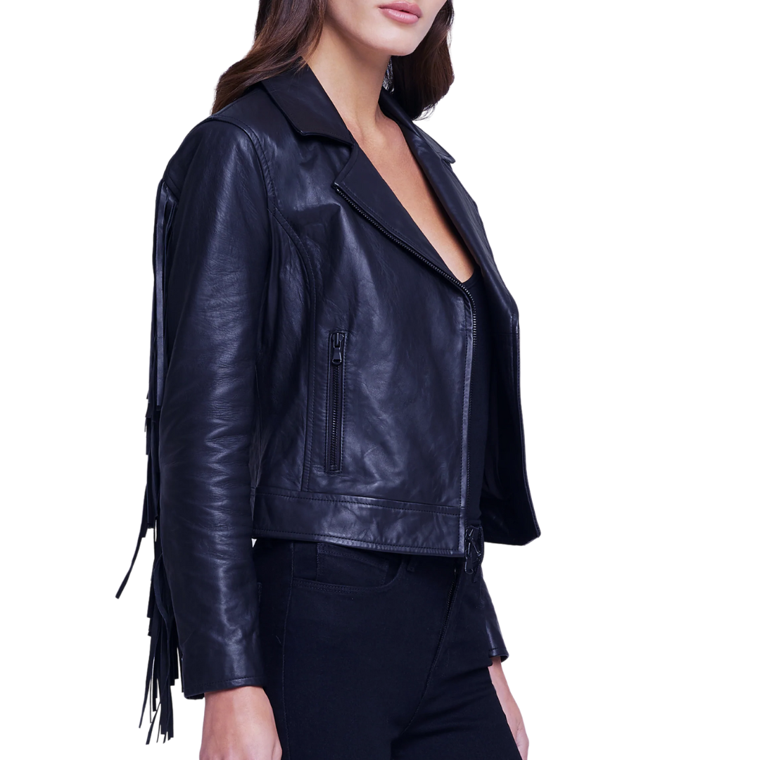 Kravitz Fringe Leather Jacket in Black
