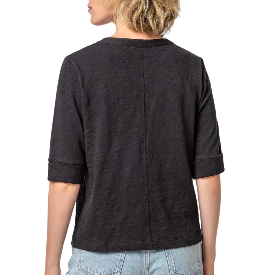 Elbow Sleeve Split Neck in Black