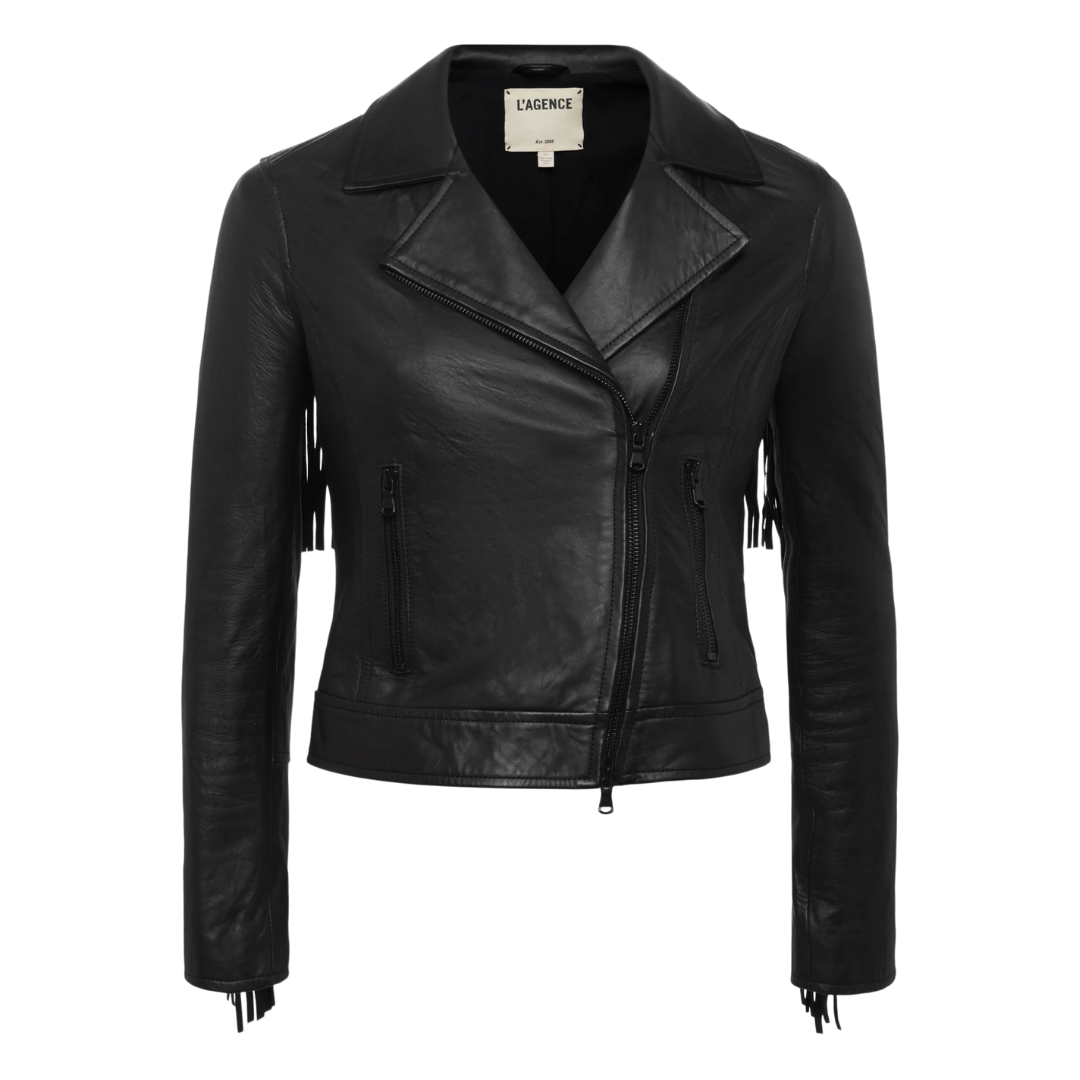 Kravitz Fringe Leather Jacket in Black