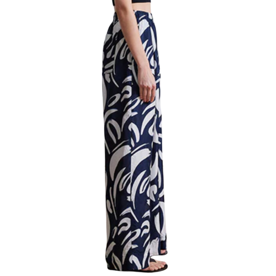 Suerte Wide Leg Pants in Navy Abstract Brushes 