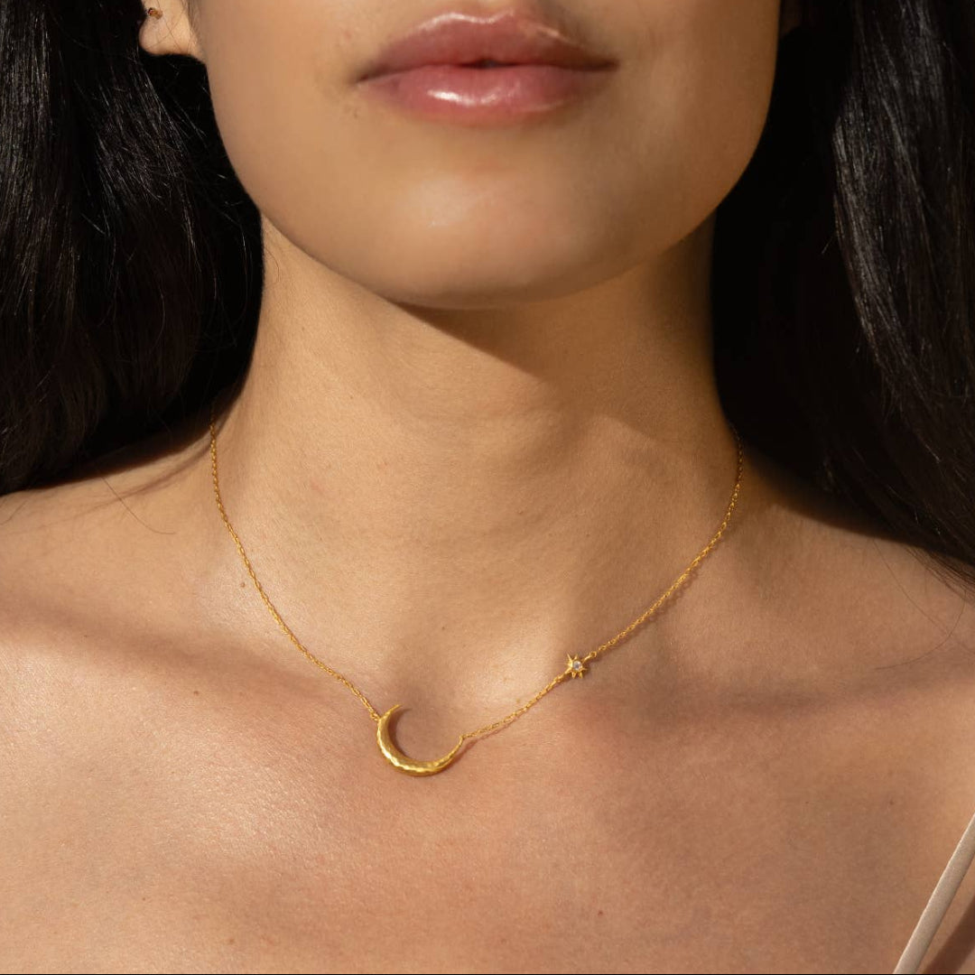 Ethereal Guide Moonstone Moon and Star Necklace