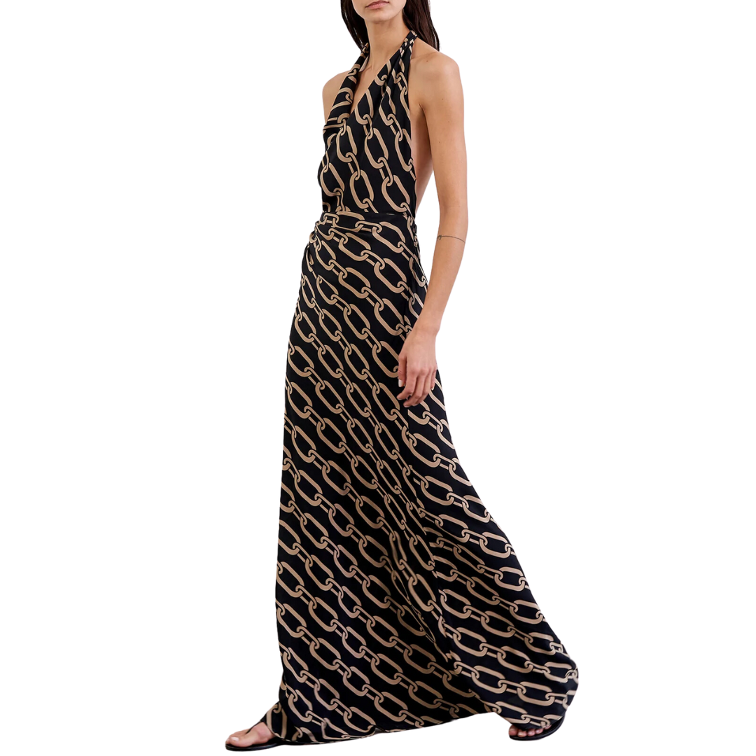 Alba Halterneck Dress in Big Chain Gold/Black