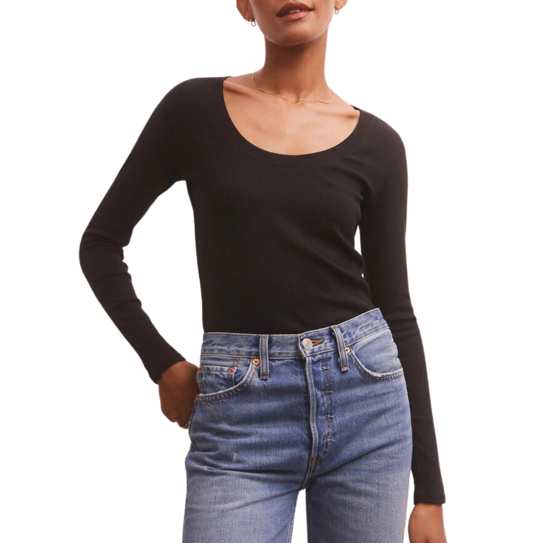 Sirena Rib Long Sleeve Tee in Black