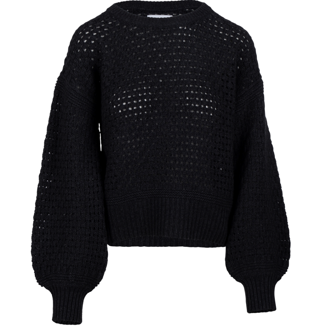 Wool Cashmere Open Stitch Sweater in Smoke