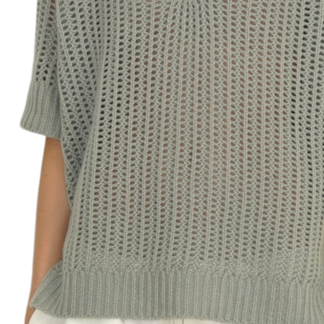 Shalom Relaxed Split Neck Cashmere Polo in Eucalyptus