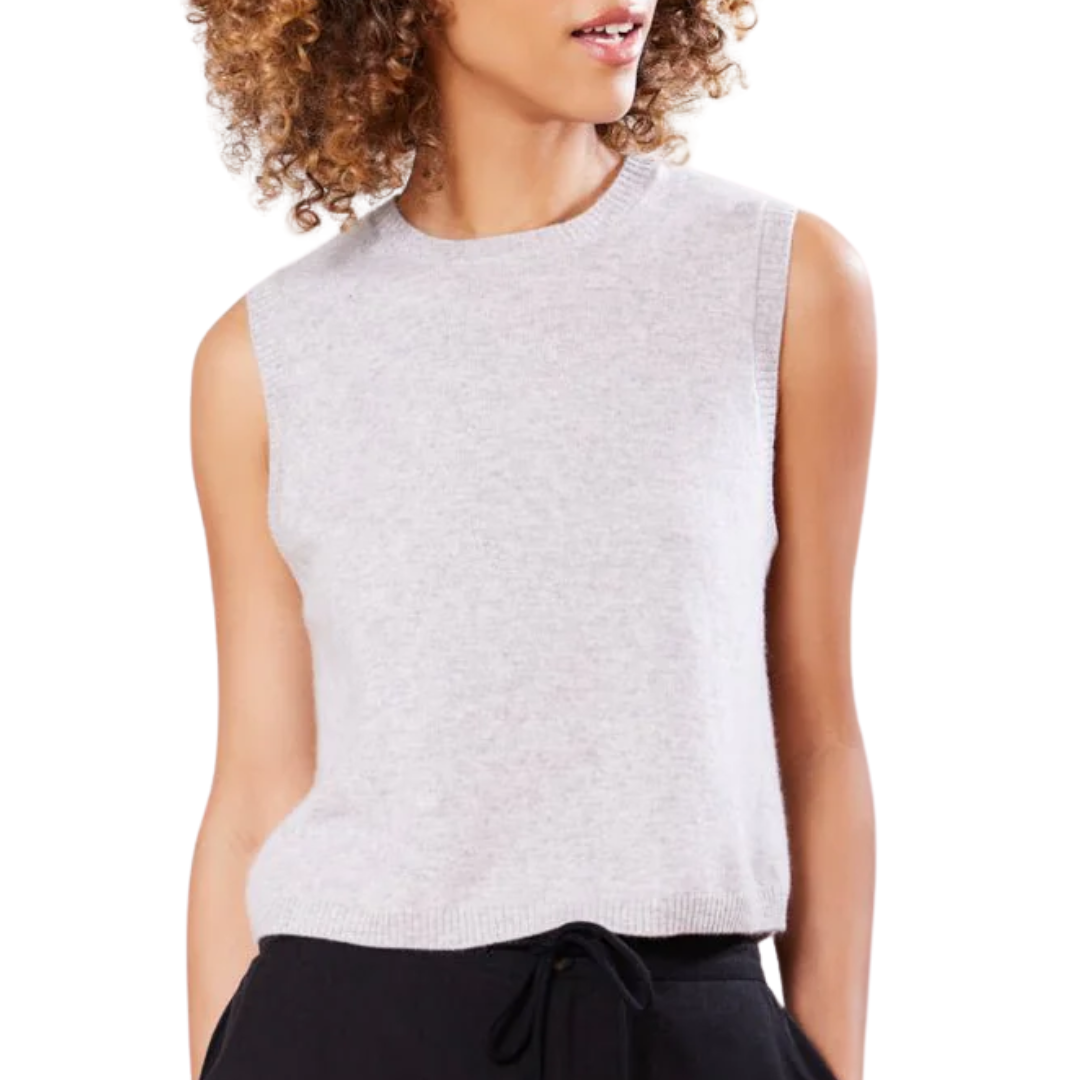 Sage Cashmere Pullover Vest in Heather Grey