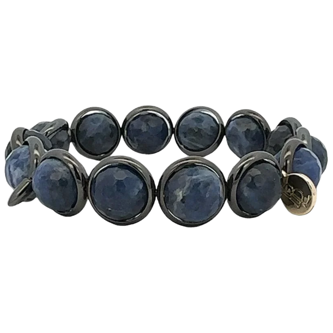 Sodalite Gemstone Bead Bracelet in Gunmetal