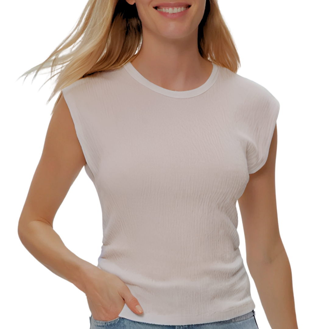 Leighton Power Shoulder Top in Cement