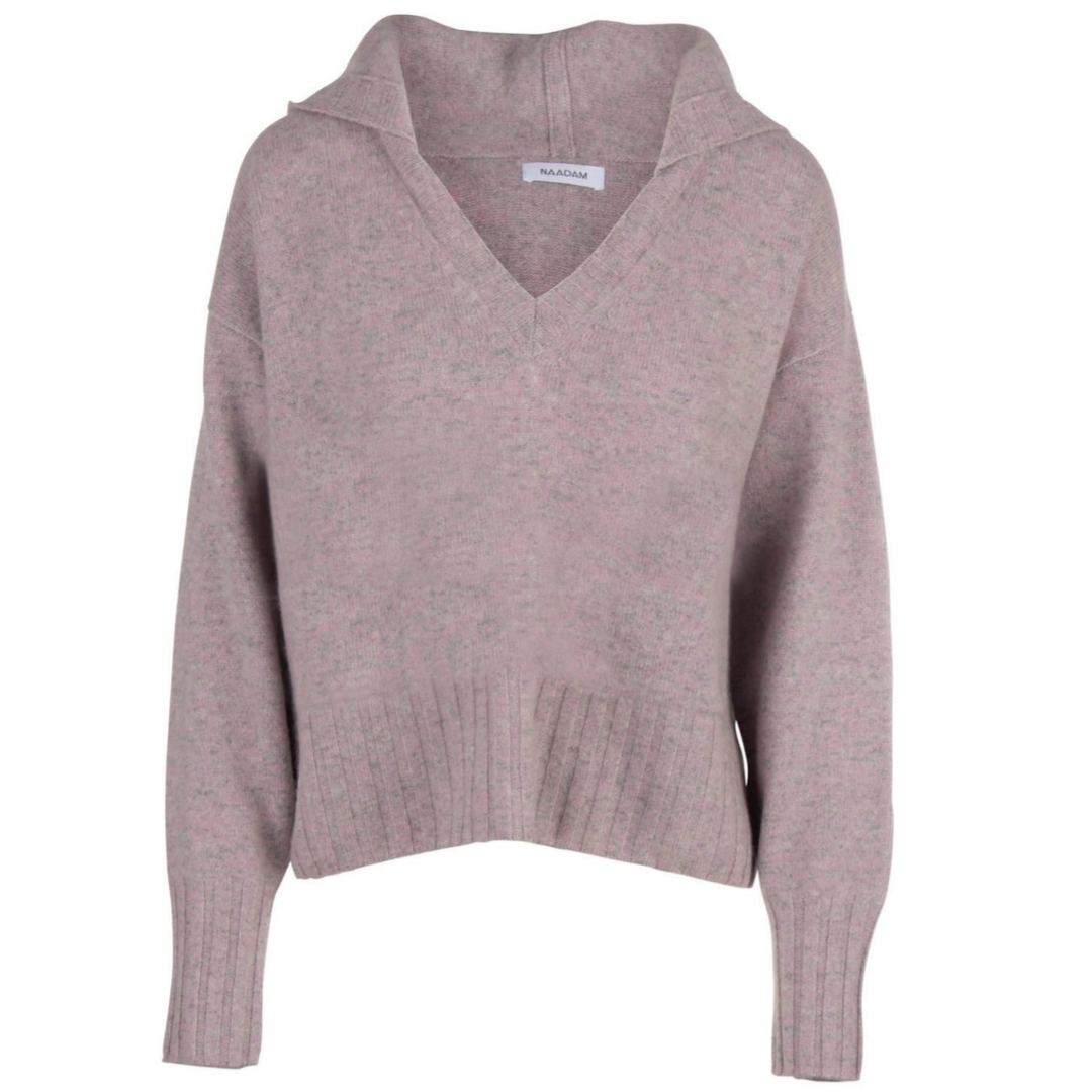V-Neck Hooded Sweater in Washed Lilac