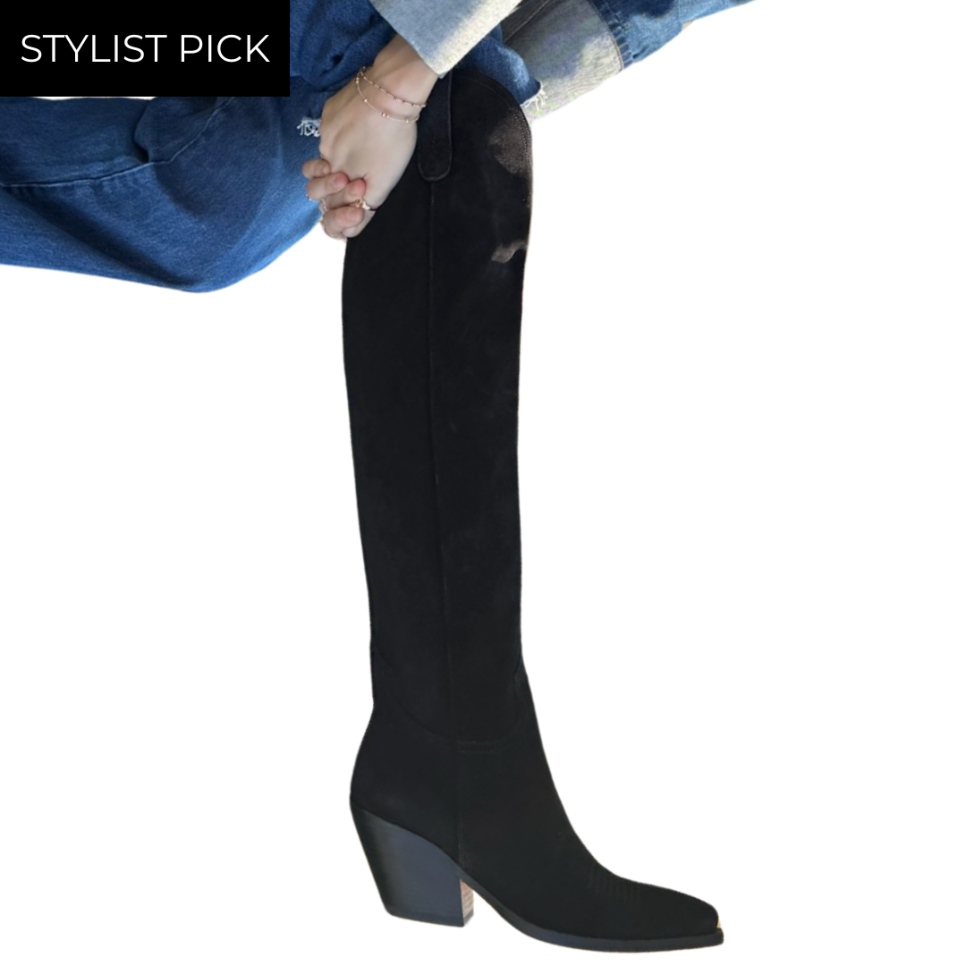 Suede Knee Boots in Black