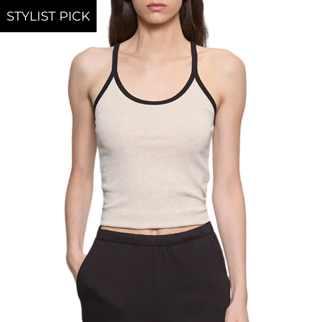 Cotton Classic Ringer Scoop Tank in Wheat/Black