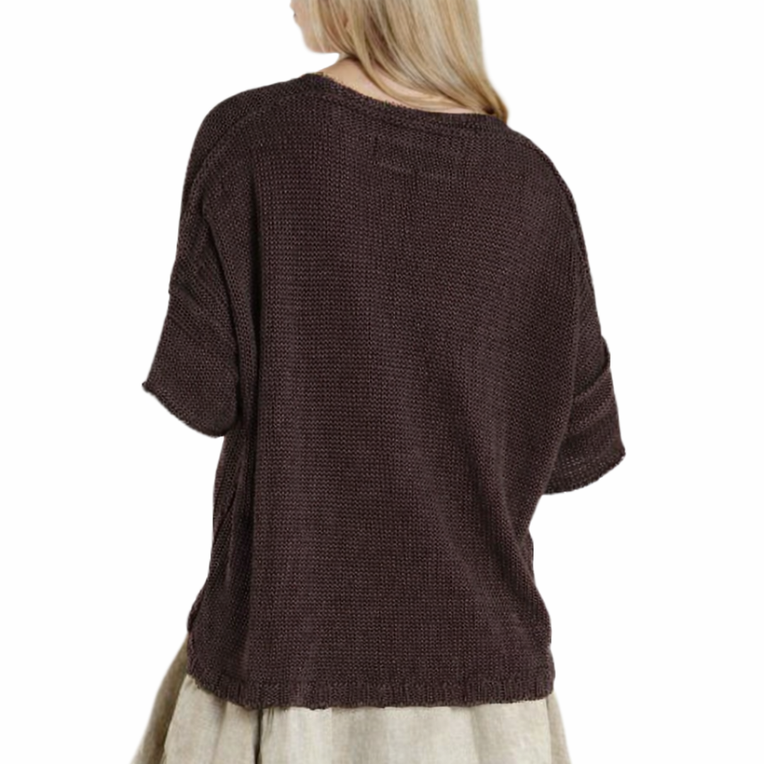 Short Sleeve Knit Pullover in Amber