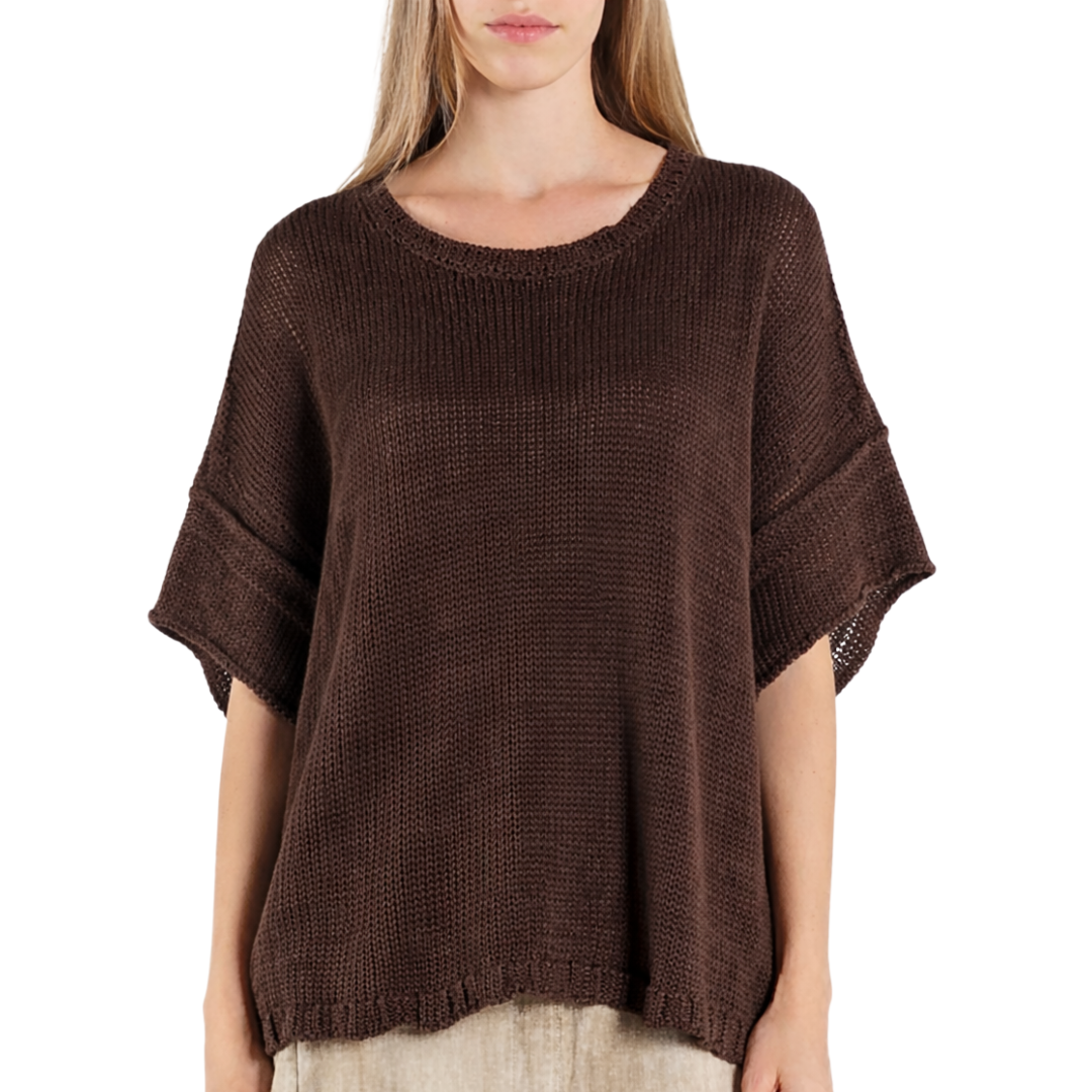 Short Sleeve Knit Pullover in Amber