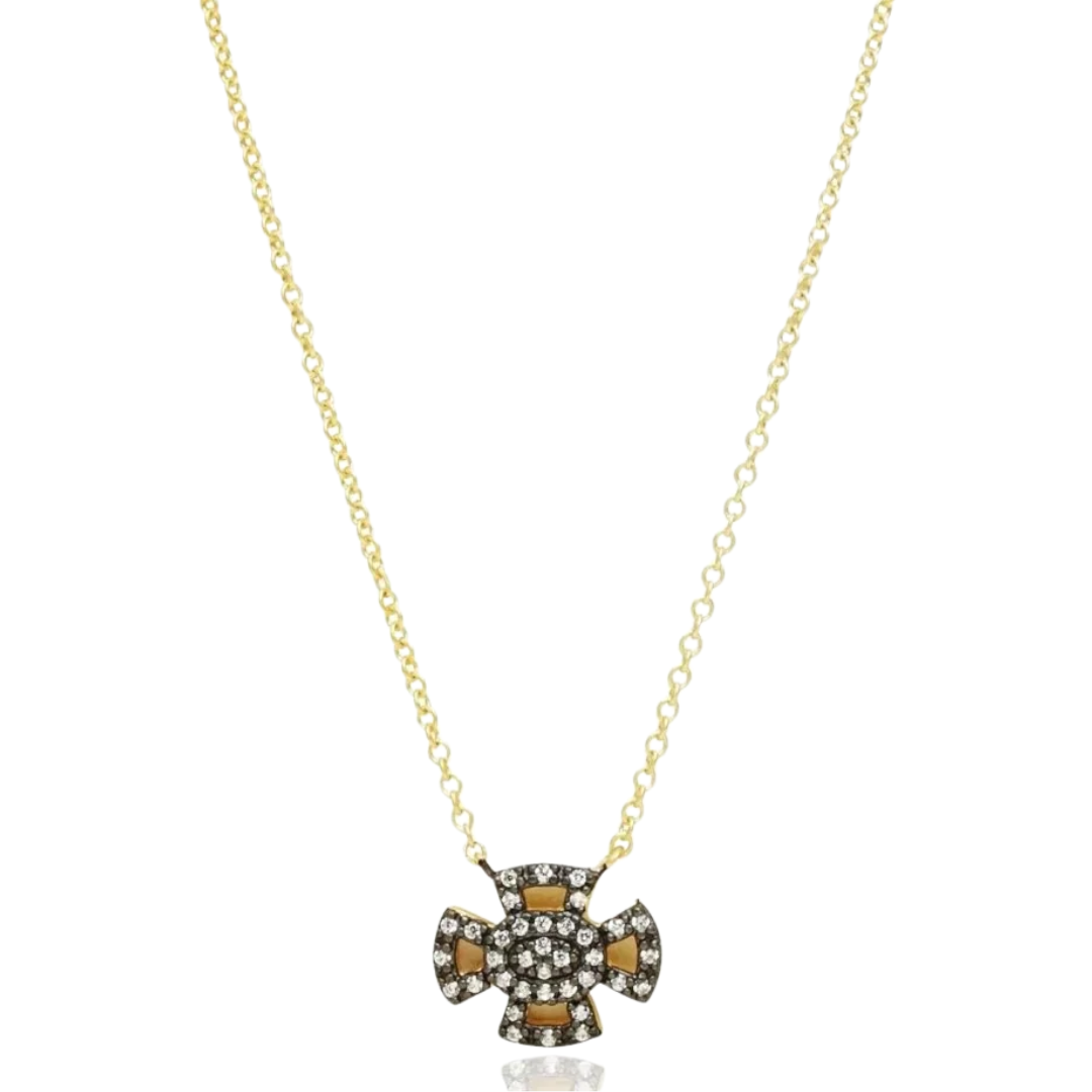 Pav̩é Cross Pendant Necklace in Gold & Black