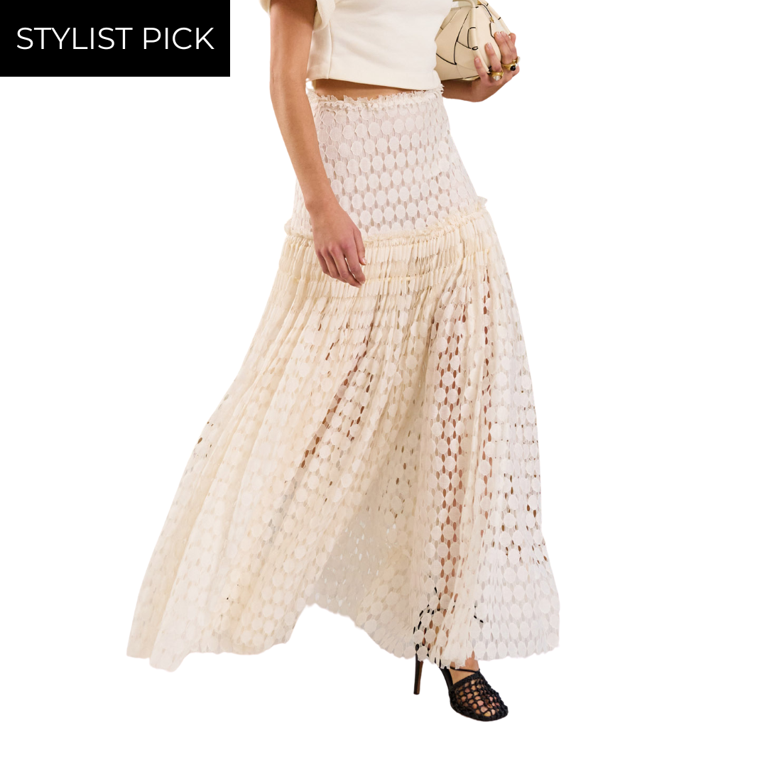 Aris Lace Maxi Skirt in Chalk
