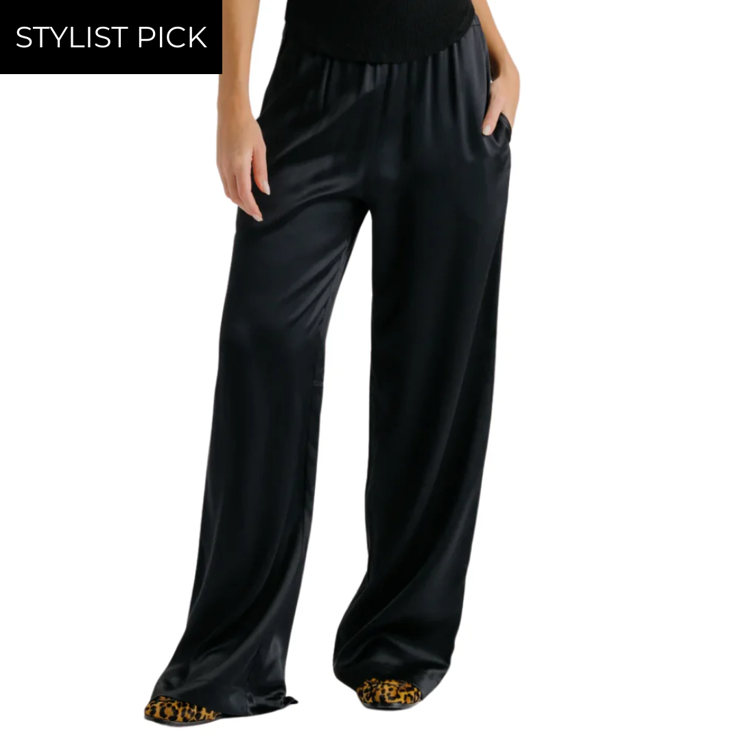 Lexi Lower Rise Relaxed Silk Pant in Black
