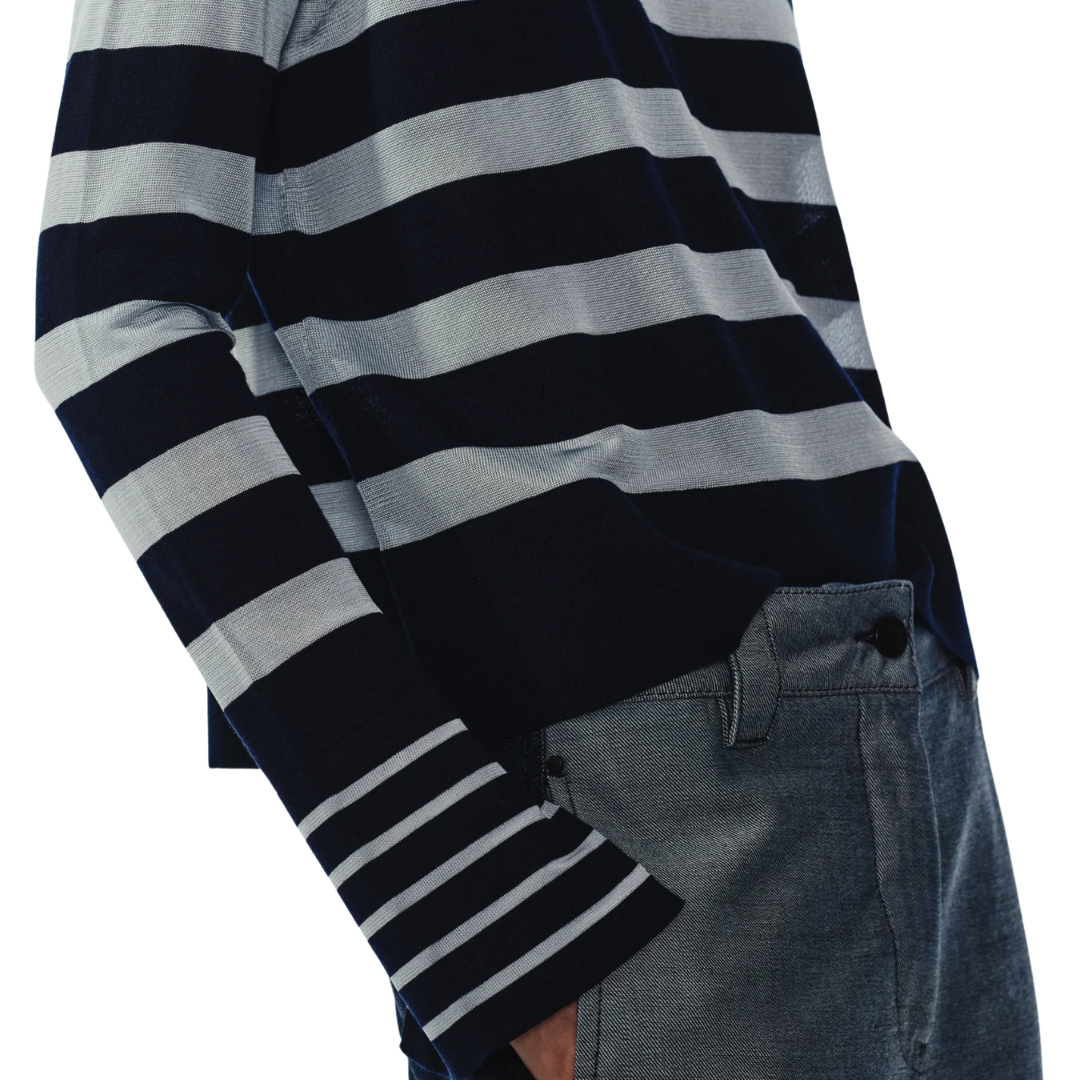 Odette Striped Knit Sweater in Navy/Sky Blue