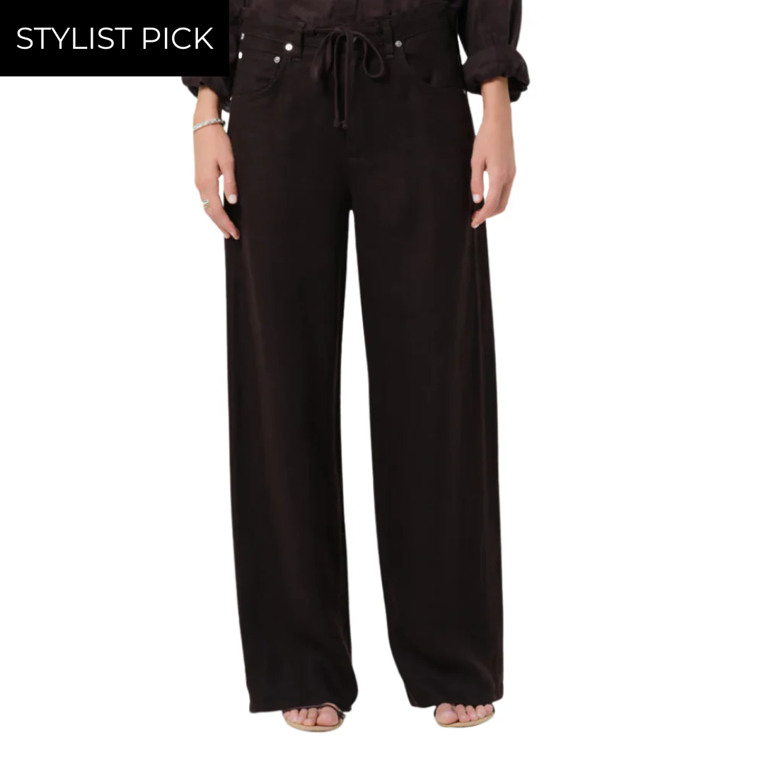 Brynn Drawstring Linen Trouser in Chocolate
