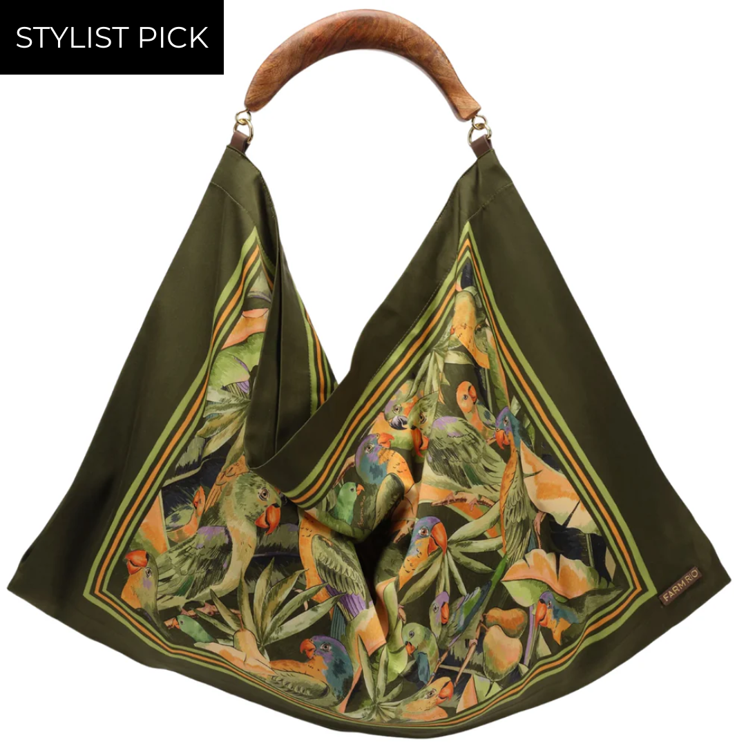 Satin Scarf Medium Bag in Parrots Forest Green