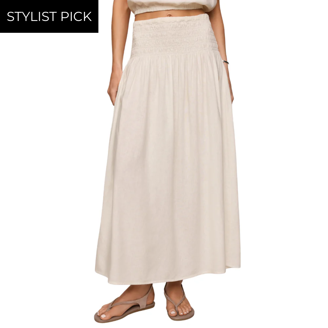 Brooke Smocked Linen Maxi Skirt in White