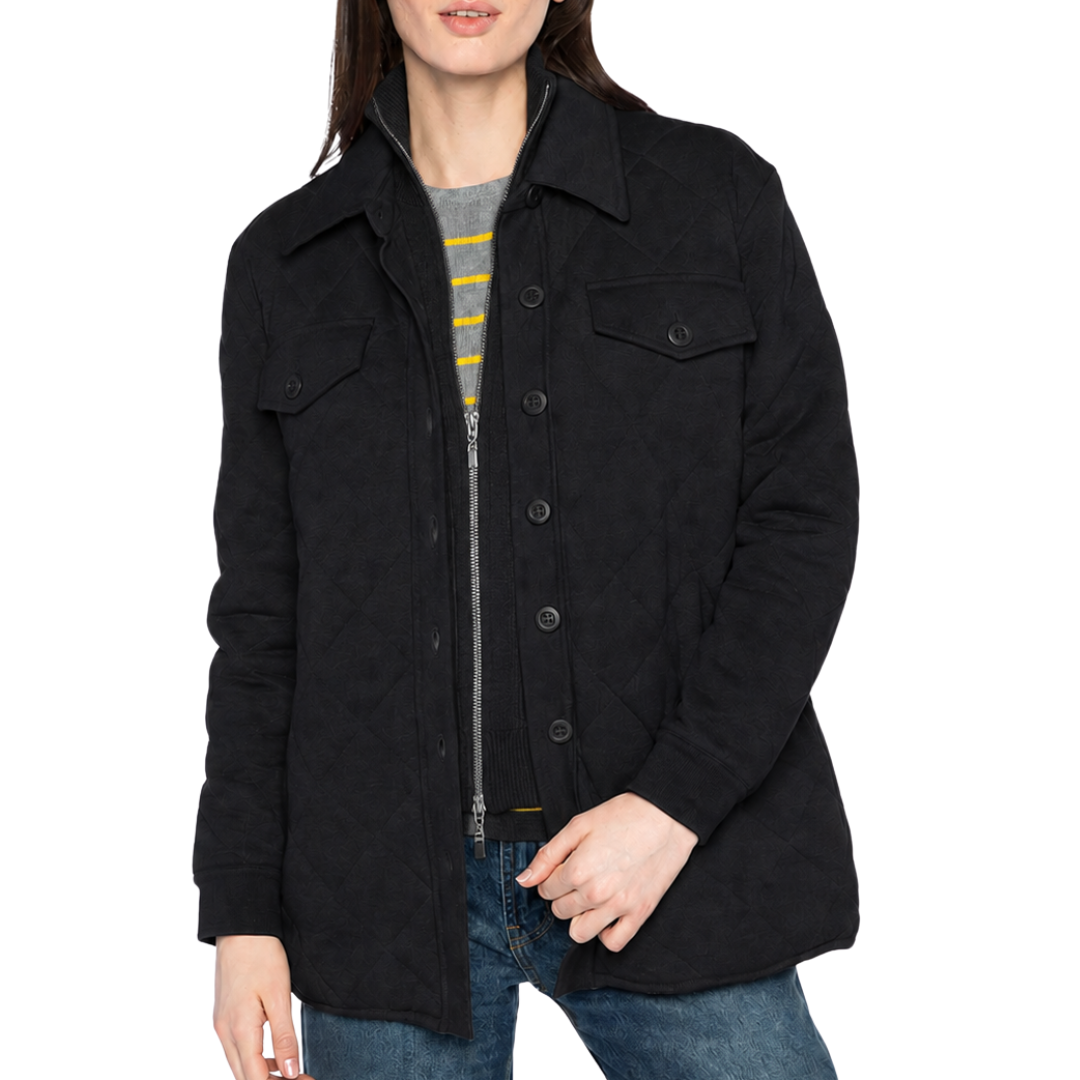 Two In One Quilted Shacket in Black