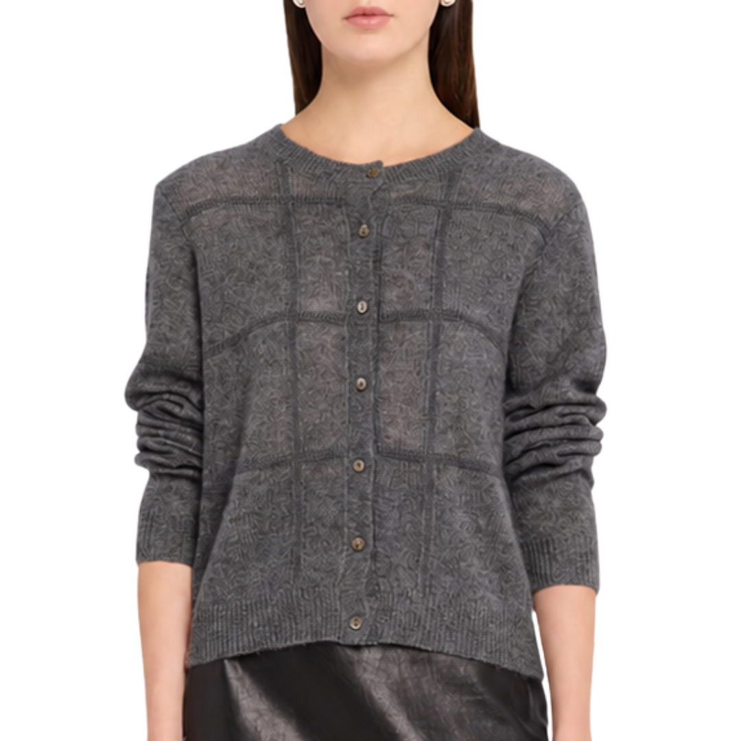 Shadow Window Pane Check Cardigan in Thunder Combo