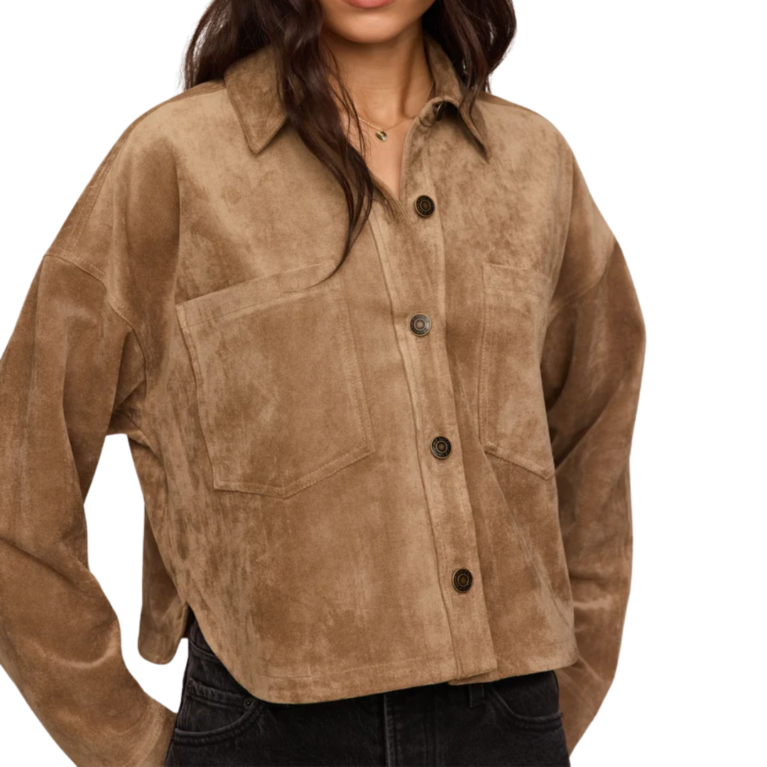 All Day Cropped Suede Jacket in Light Sand