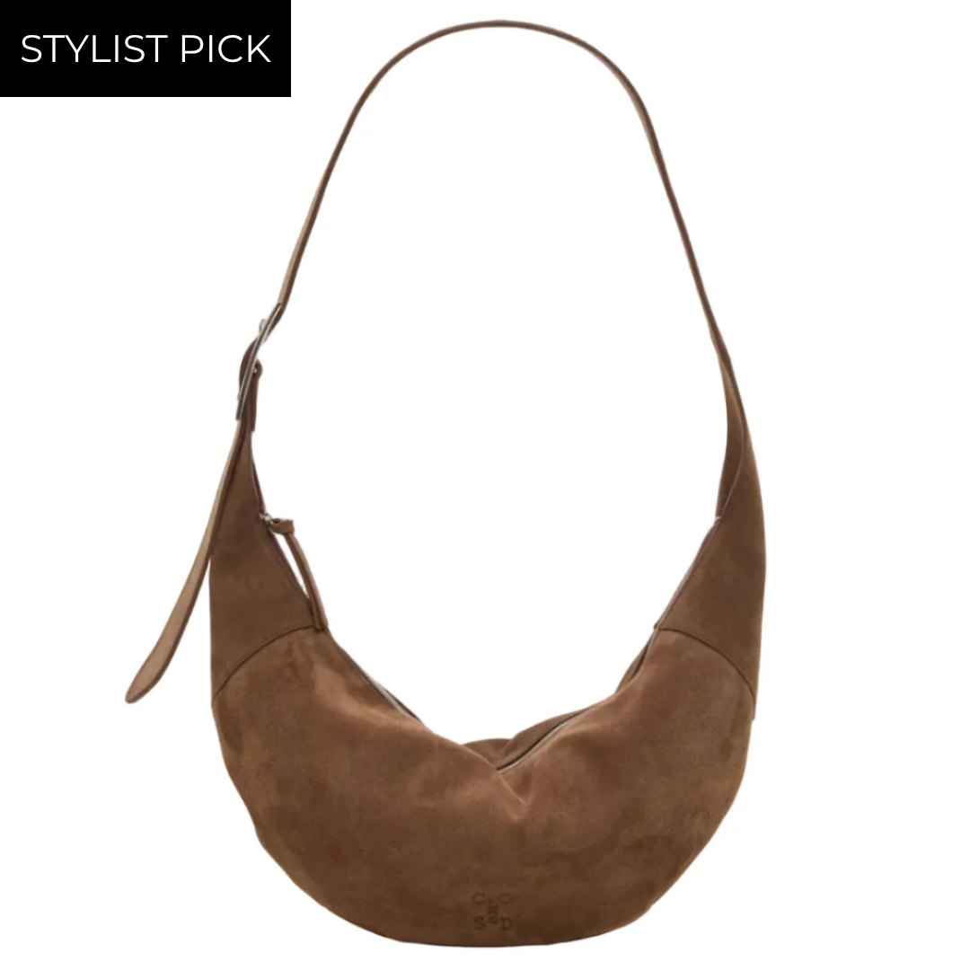 Halfmoon Suede Bag in Toffee Brown