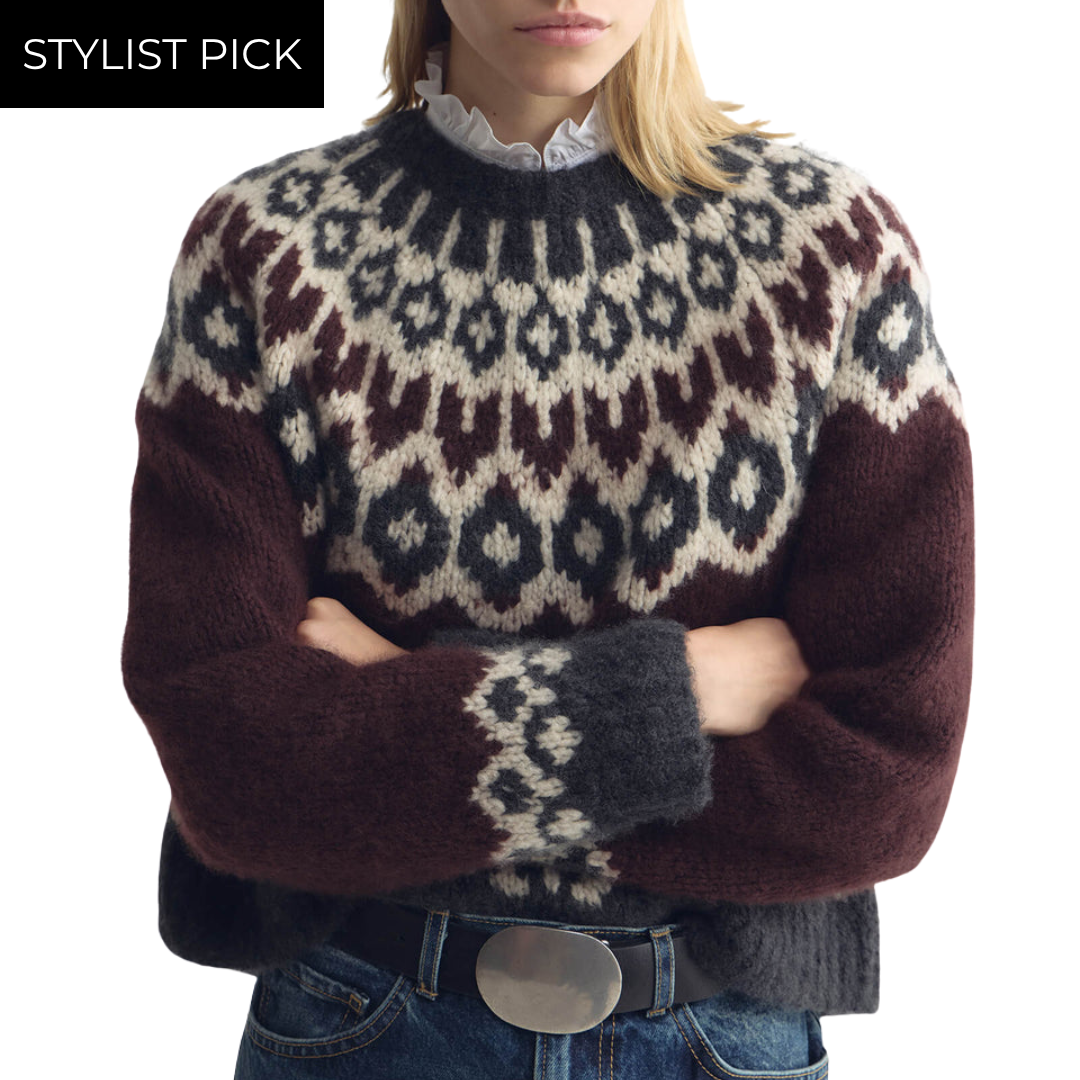 Isaline Fair Isle Sweater in Burgundy Fair Isle