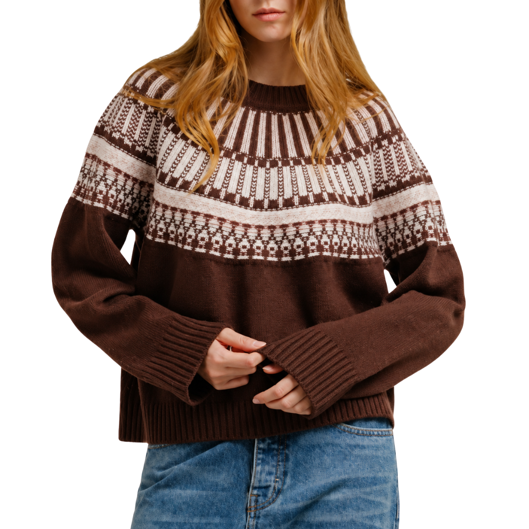 Finley Slouchy Fair Isle Cashmere Crewneck in Cinnabar Multi
