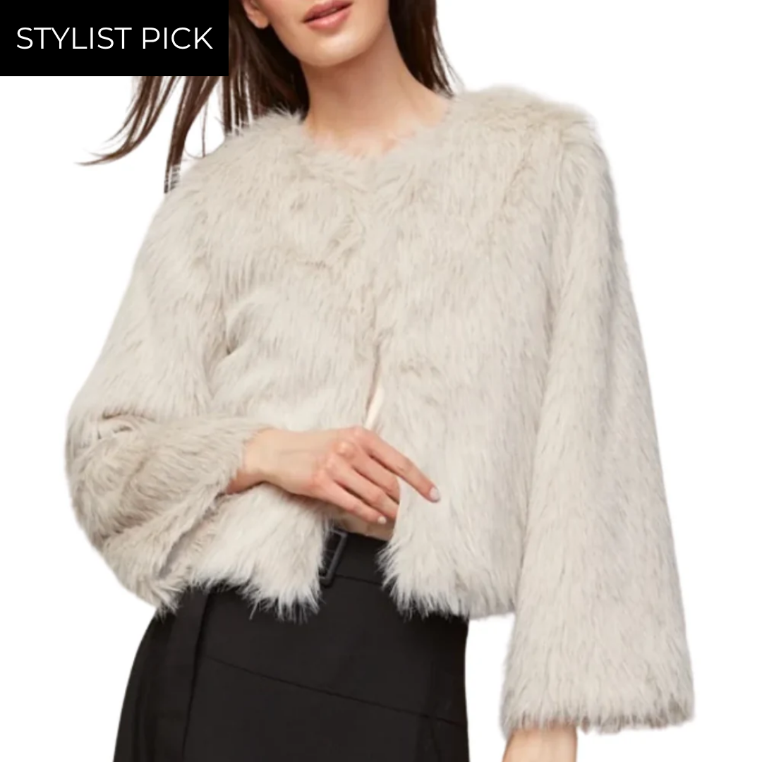 Blaine Collarless Faux Fur Jacket in Birch